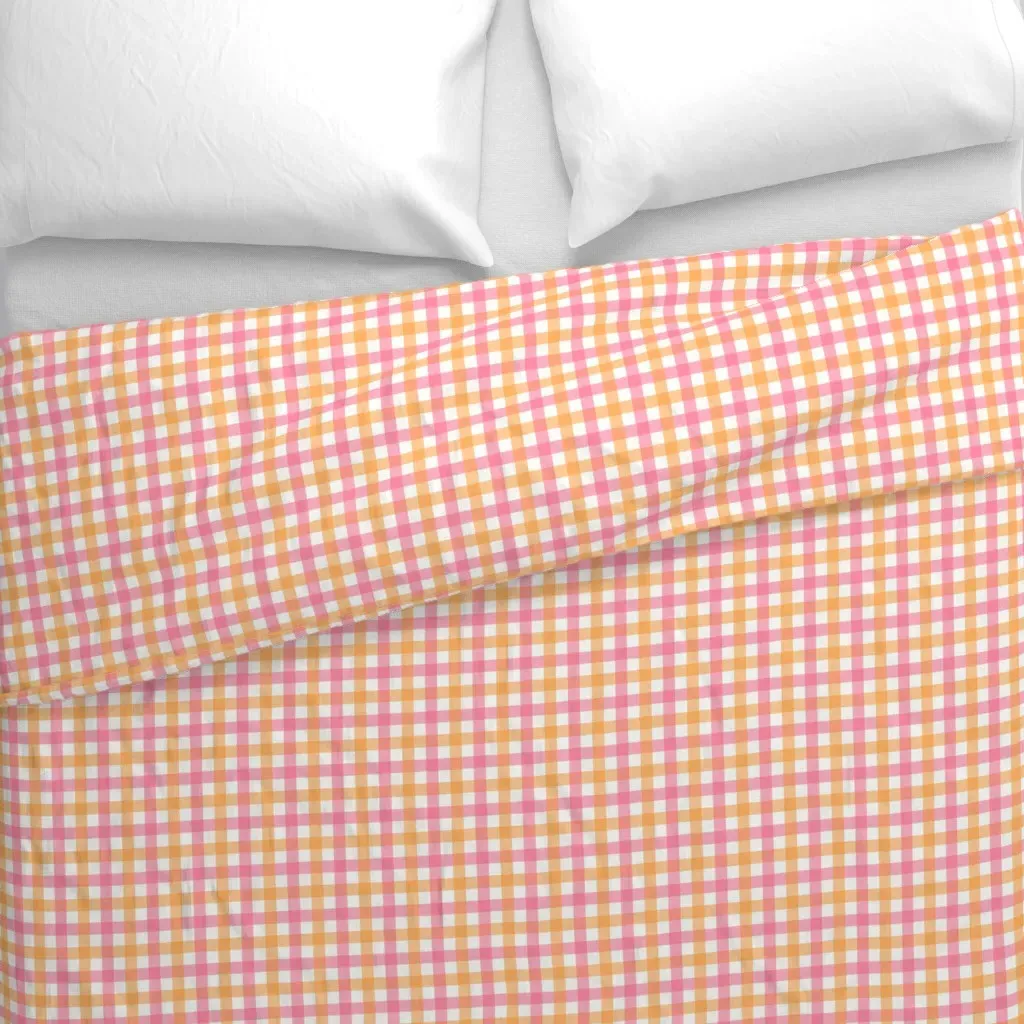 Orange Pink Plaid Duvet Cover - Peach alternate view