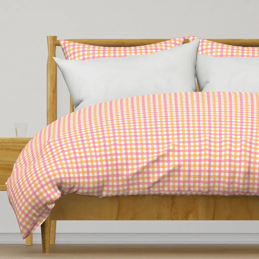 Orange Pink Plaid Duvet Cover - Peach product