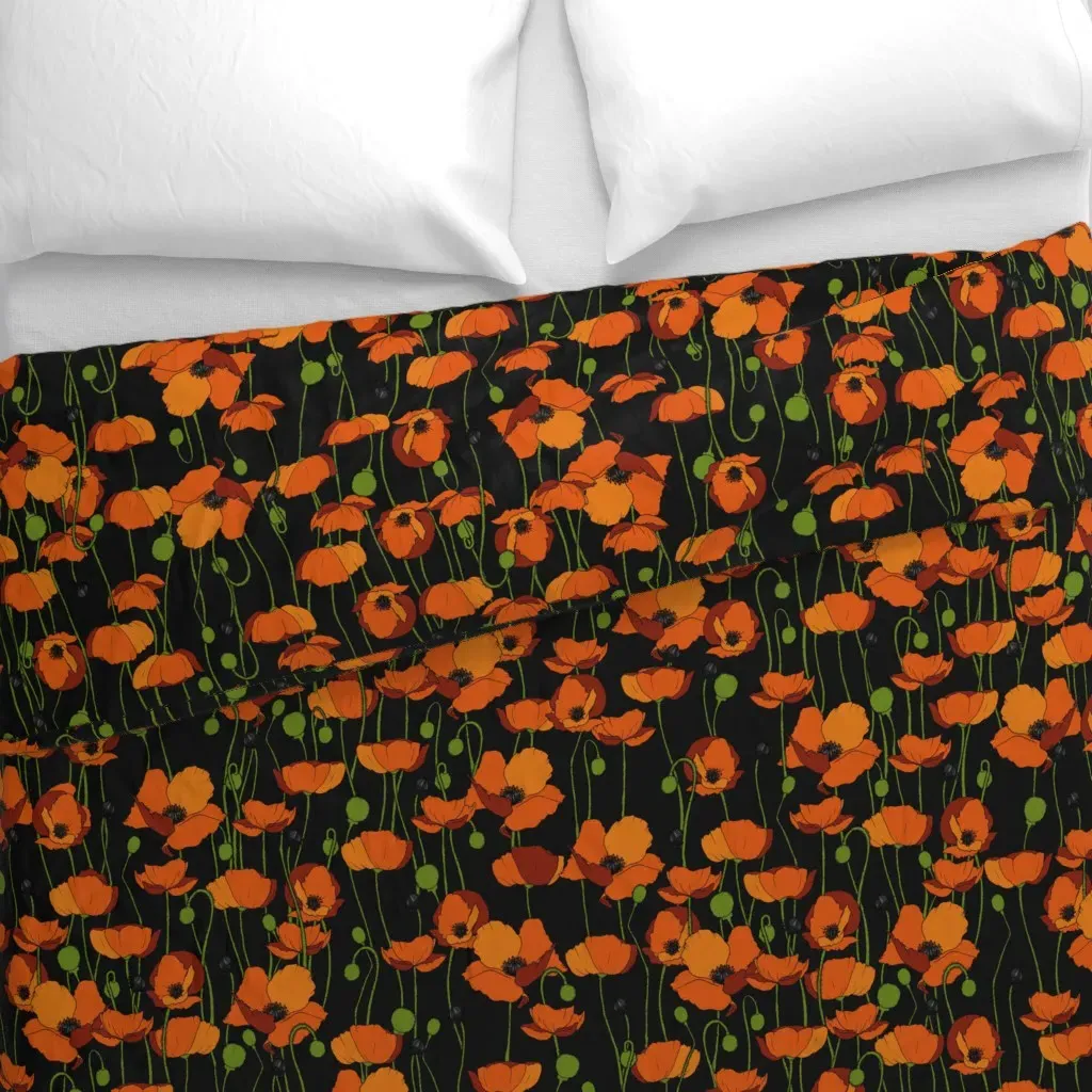 Orange Poppy Repeat Black Duvet Cover alternate view