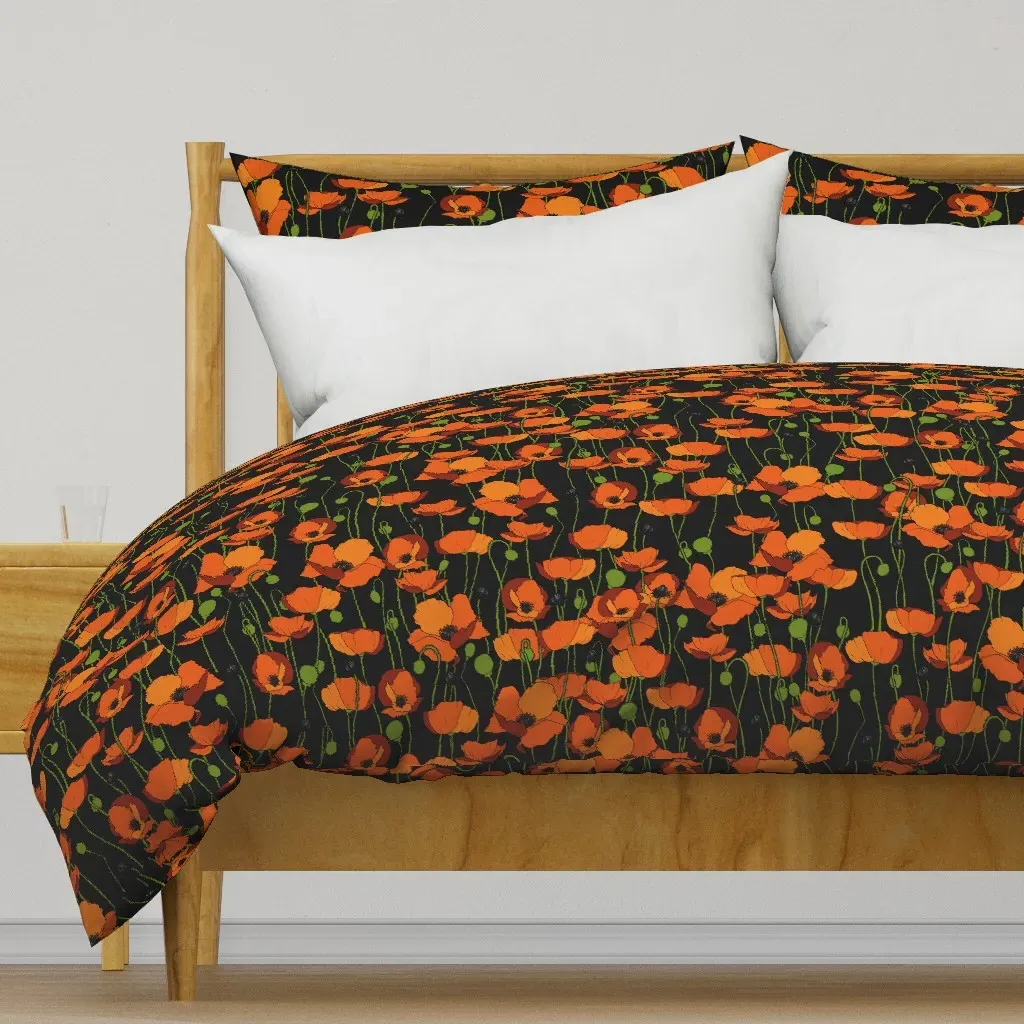 Orange Poppy Repeat Black Duvet Cover product