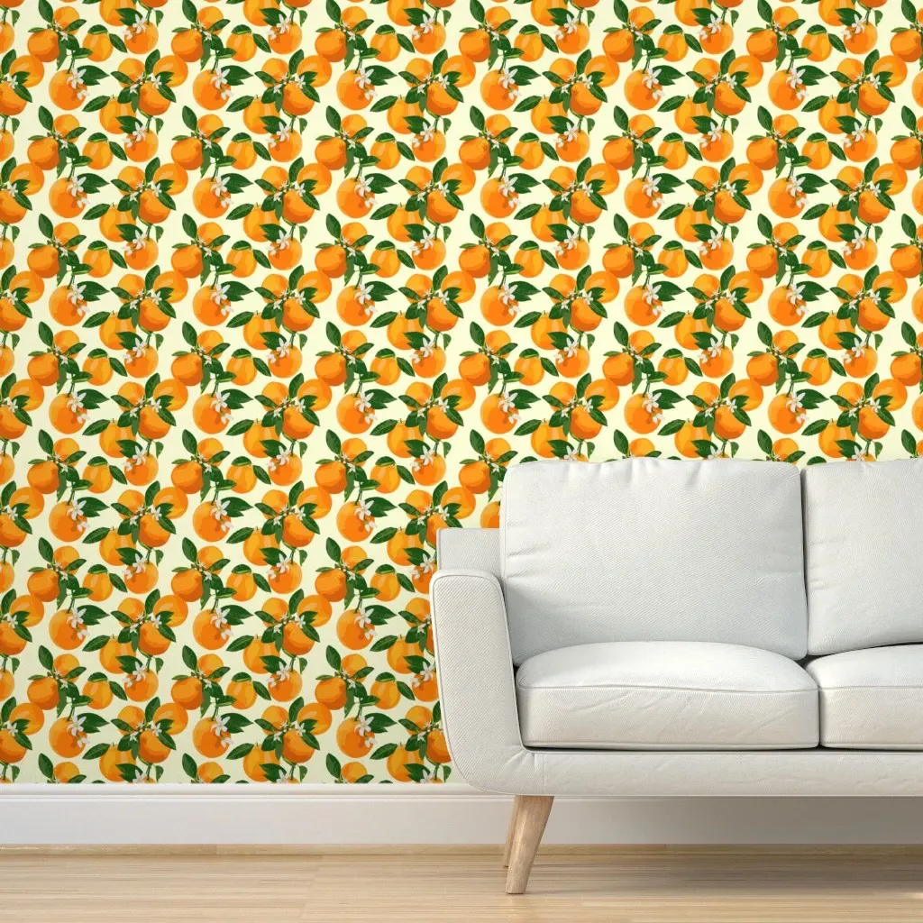 Oranges And Blossoms On Cream Peel and Stick Wallpaper - Orange product