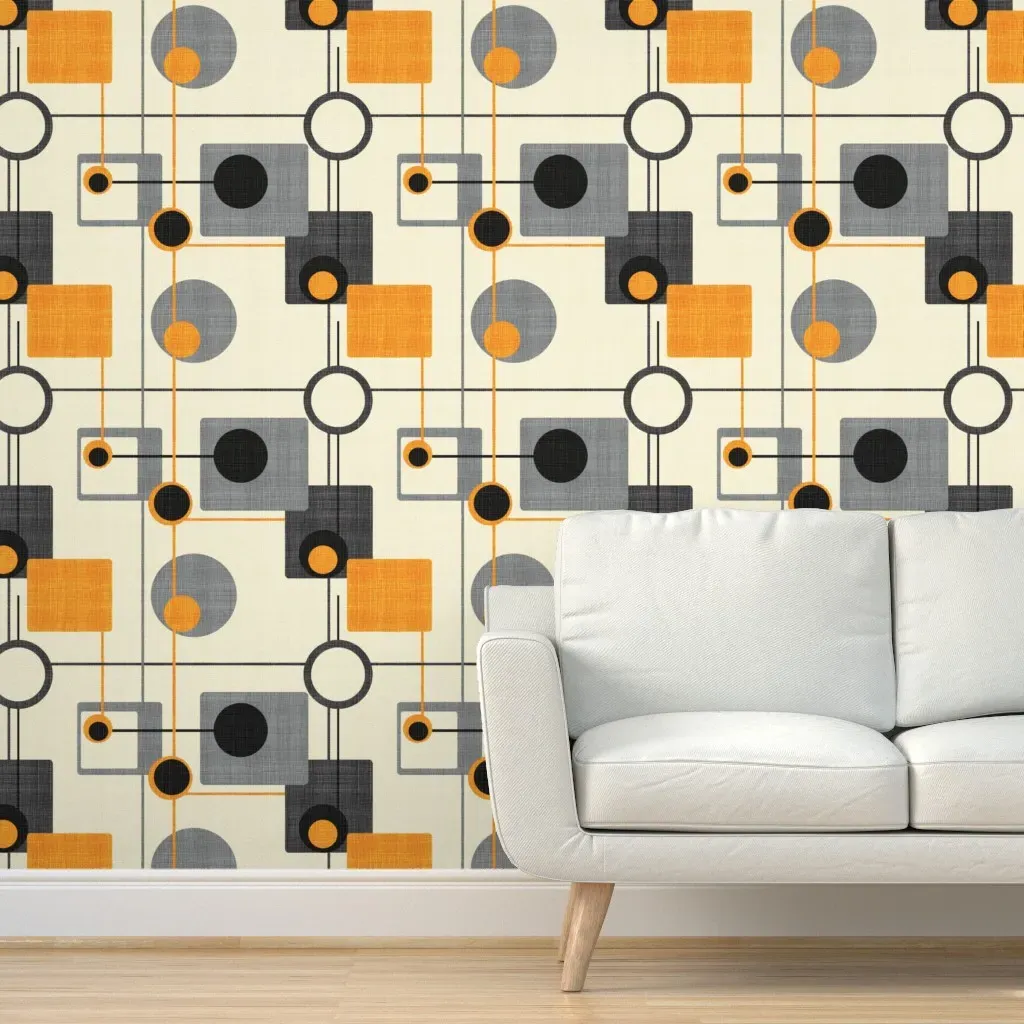 Orbs and Squares Peel and Stick Wallpaper - Orange, Cream product