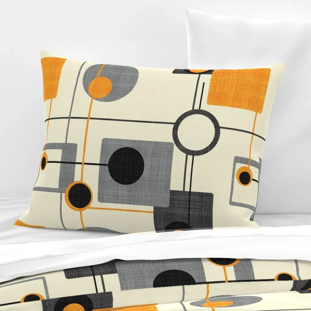 Orbs And Squares Standard Knife Edge Pillow - Orange, Cotton Sateen product