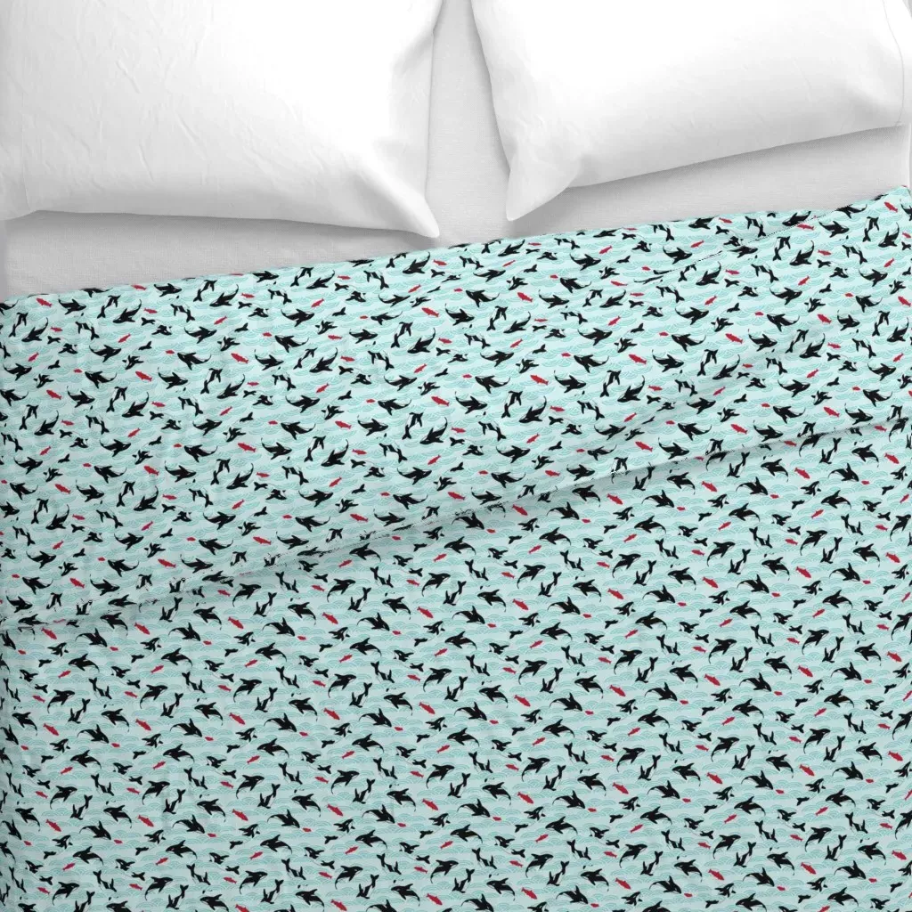 Orca And Salmon-01 Duvet Cover - Black alternate view