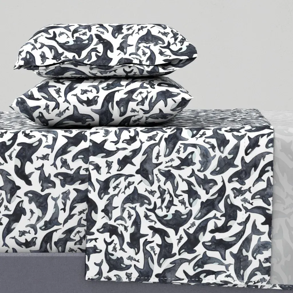 Orca Pattern Twin XL Sheet Set - Dark Gray product