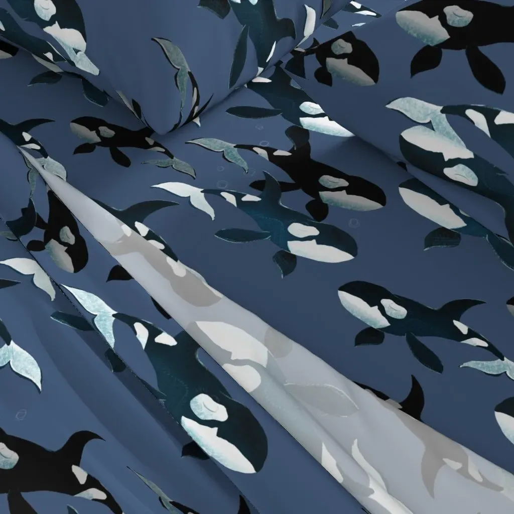 Orcas On Blue Larger Scale Twin Sheet Set - Black alternate view