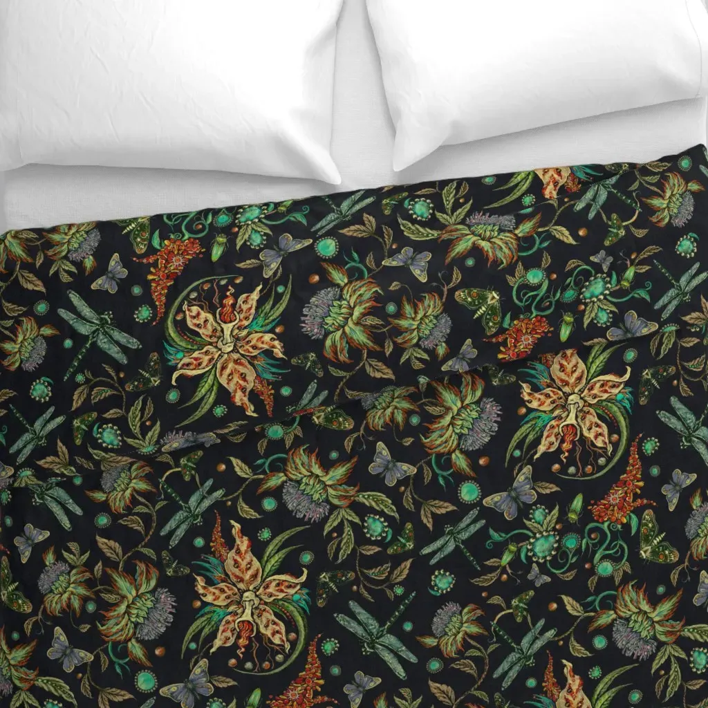 Orchid And Thistle Muted Duvet Cover - Teal alternate view