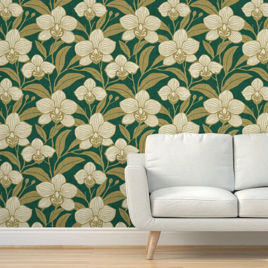 Orchid Ave Peel and Stick Wallpaper XL - Emerald Gold, Teal product