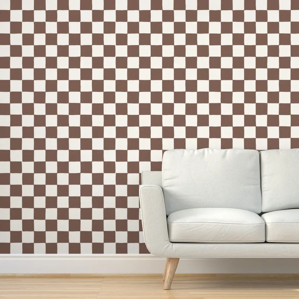 Organic Checker Peel and Stick Wallpaper - Dark Chocolate Brown product