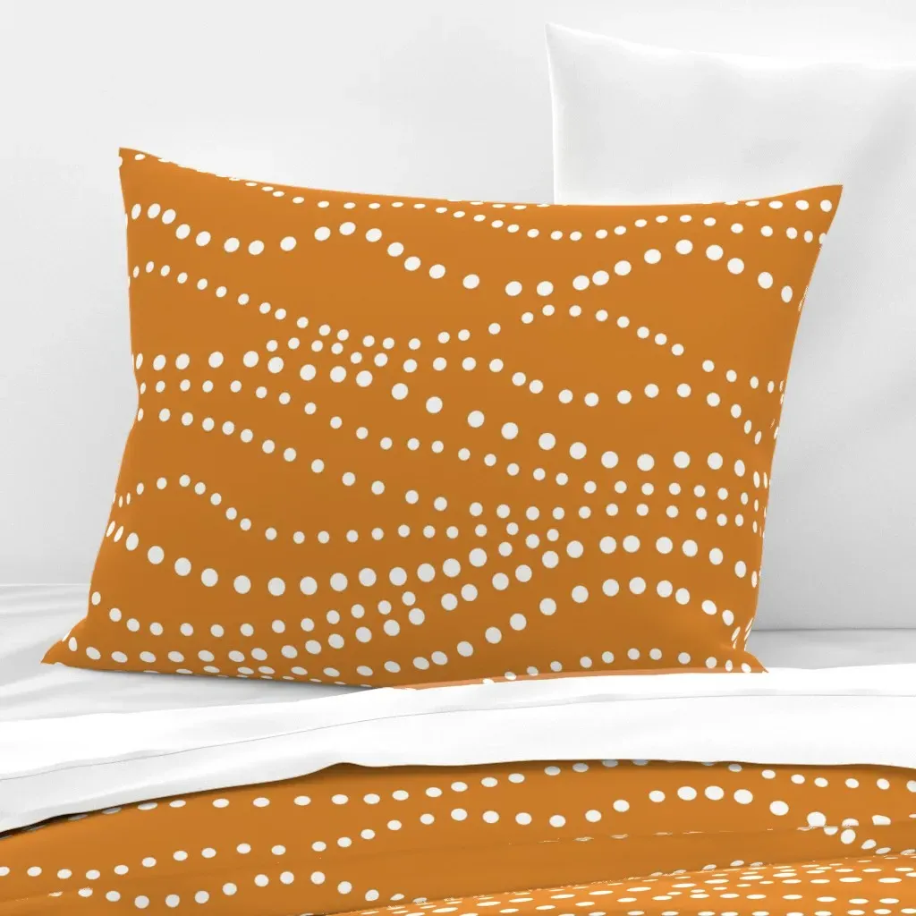 Organic Polka Dot Wavy Lines Standard Knife Edge Pillow - Mustard Yellow, Cotton Sateen product