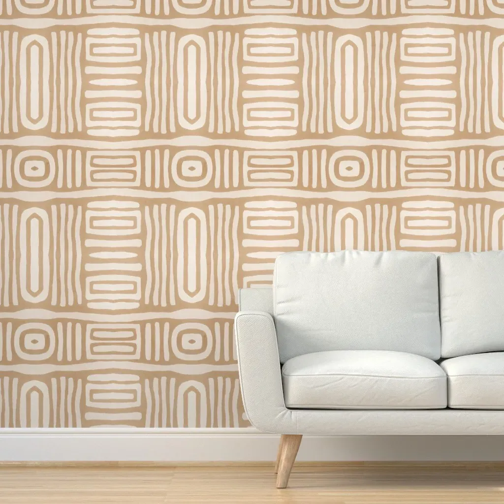 Organic Shapes Tribal Mud Pattern Peel and Stick Wallpaper - Beige product