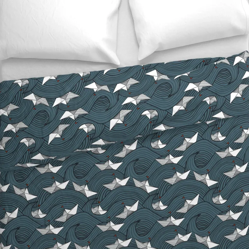 Origami Boats Duvet Cover - Teal alternate view