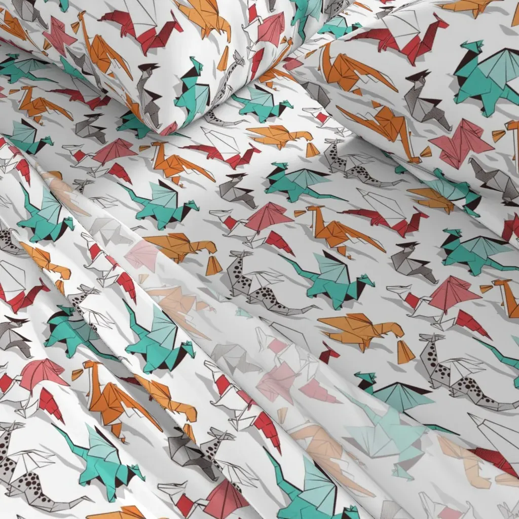 Origami Dragon Friends Small Scale Twin Sheet Set - Teal alternate view