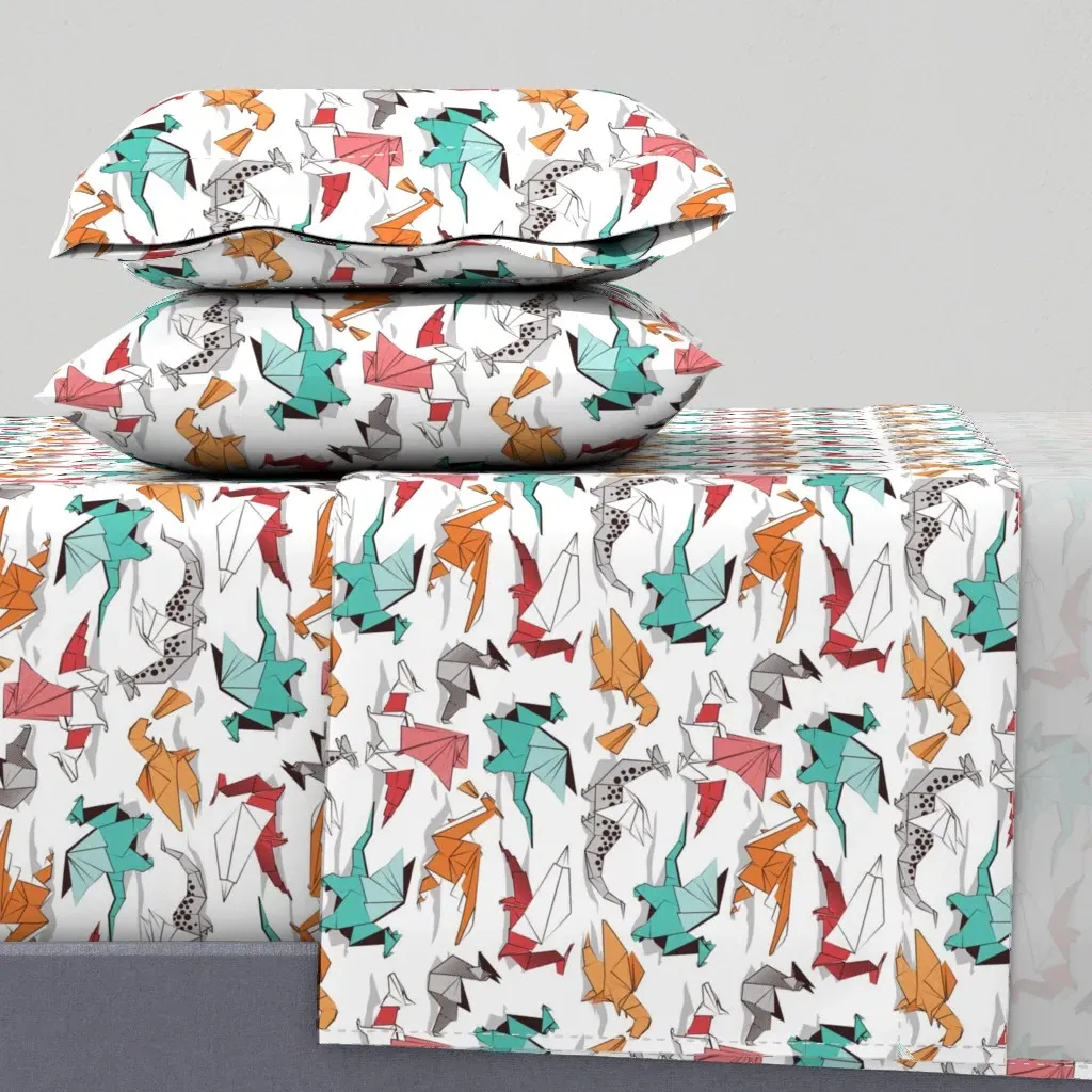 Origami Dragon Friends Small Scale Twin Sheet Set - Teal product