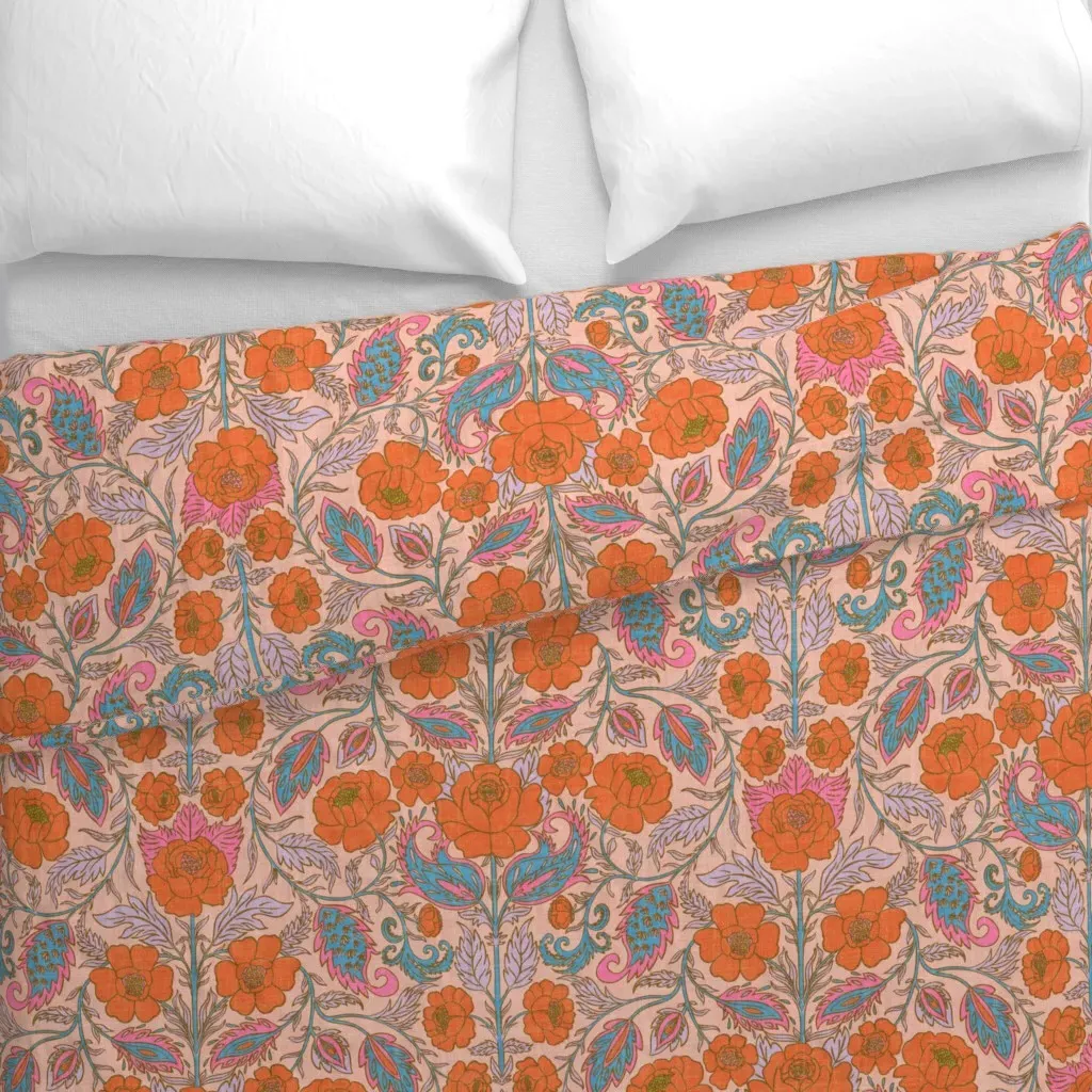 Ornate Floral And Paisley Duvet Cover - Orange alternate view