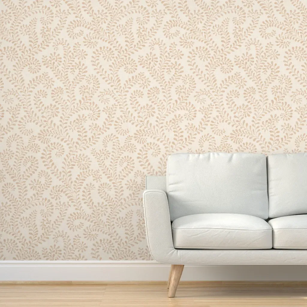 Ornate Trailing Leaf Vines Peel and Stick Wallpaper - Tan product