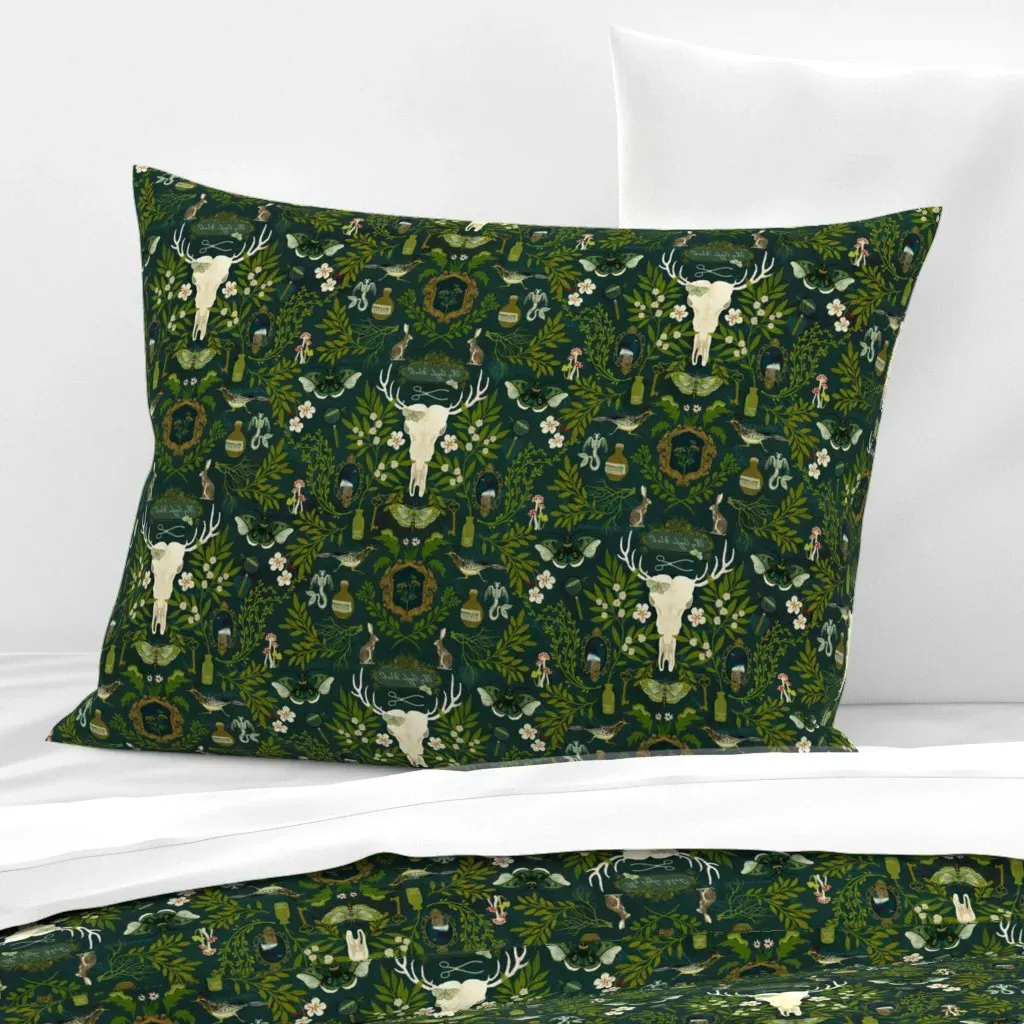 Orphic Forest Standard Knife Edge Pillow - Dark Teal, Cotton Sateen product