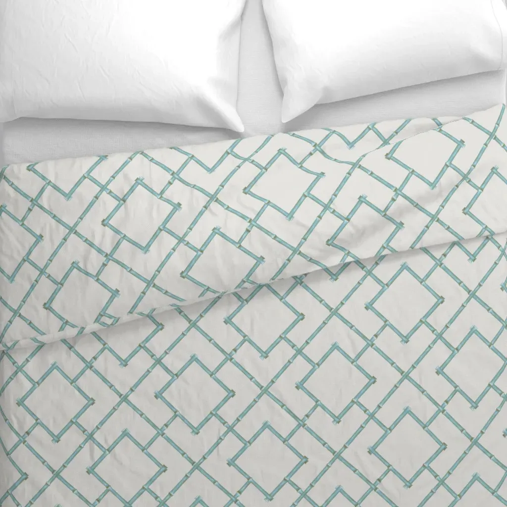 Osaka Bamboo Trellis Duvet Cover - Light Teal alternate view