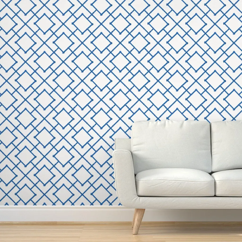Osaka Bamboo Trellis Peel and Stick Wallpaper - Cobalt product