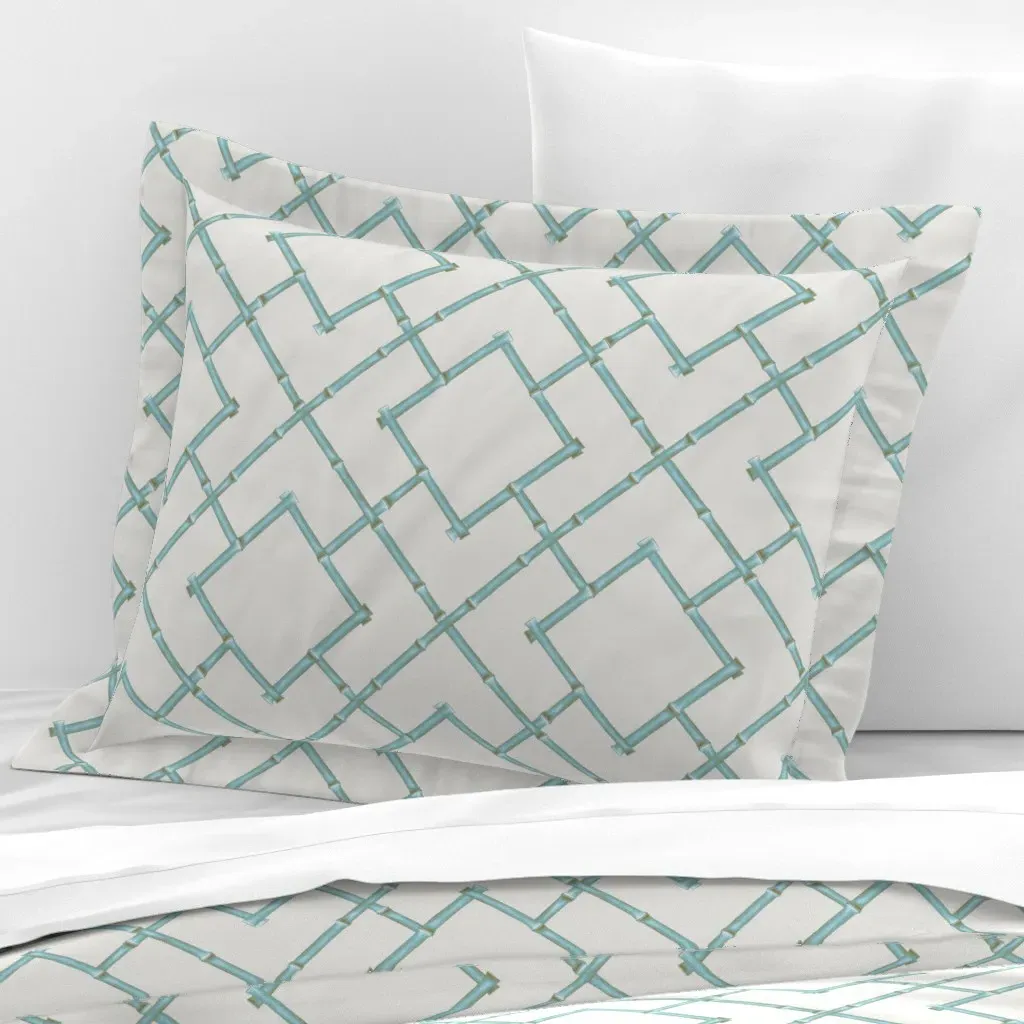 Osaka Bamboo Trellis Standard Flanged Pillow Sham - Light Teal, Cotton Sateen product