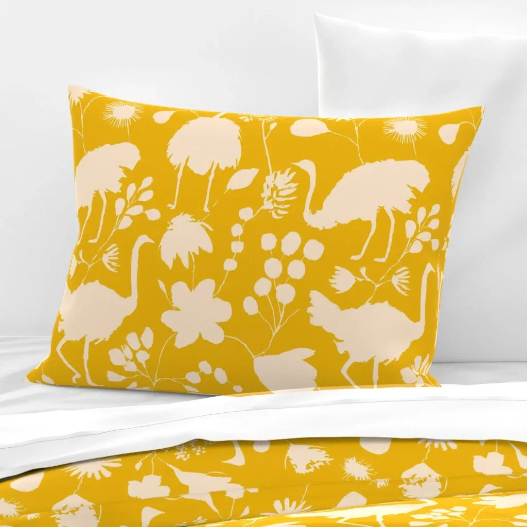 Ostriches Standard Knife Edge Cushion Cover - Yellow, Cotton Sateen product