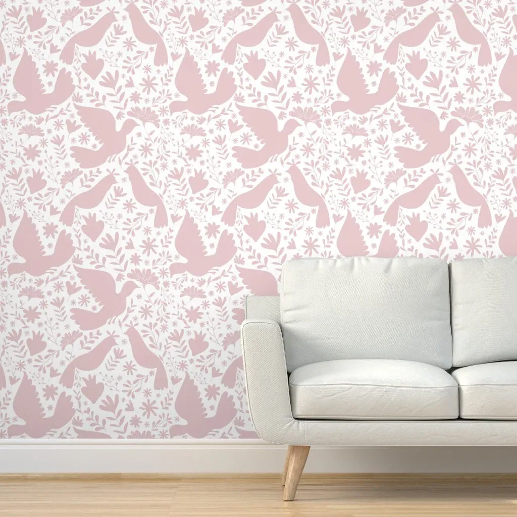 Otomi Birds Peel and Stick Wallpaper - Dusty Rose product