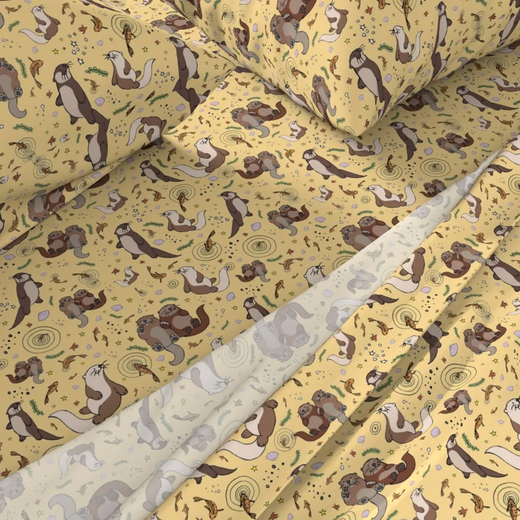 Otters On Yellow Queen Sheet Set - Beige alternate view