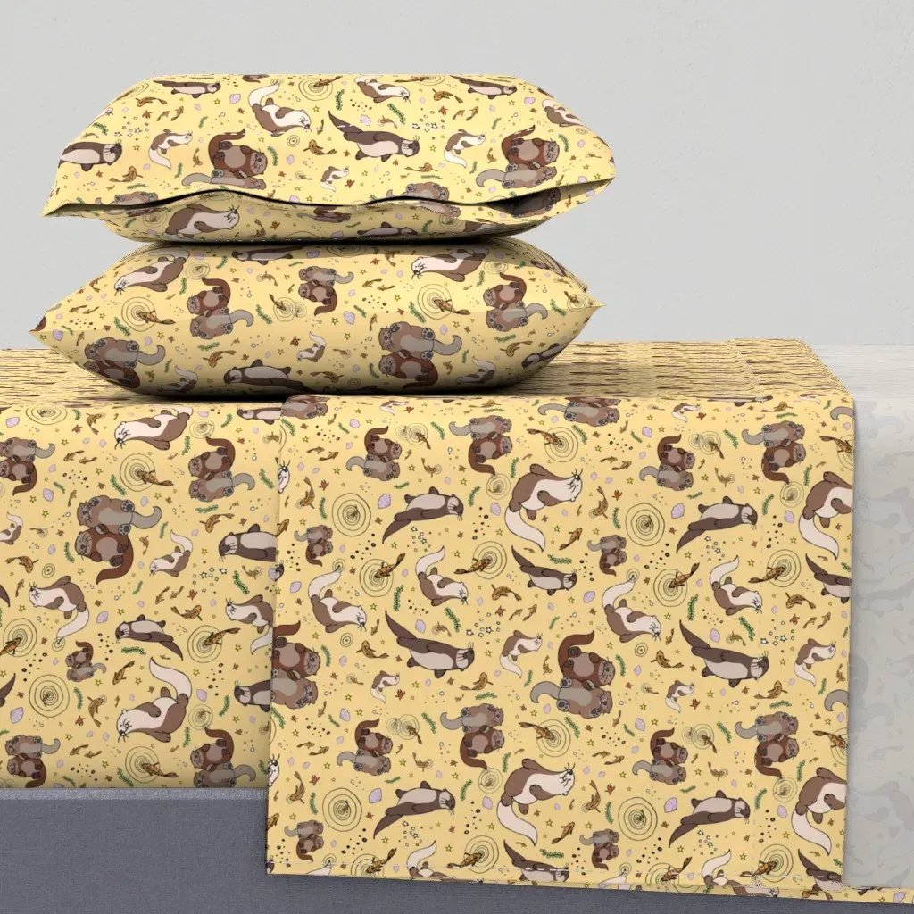 Otters On Yellow Queen Sheet Set - Beige product