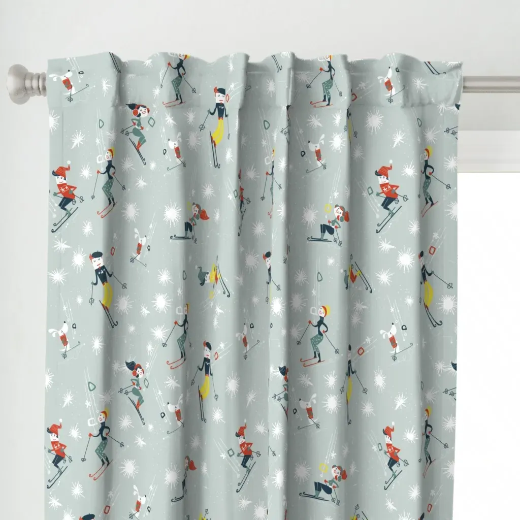 Oui We Retro Ski Curtain Panel - Teal alternate view