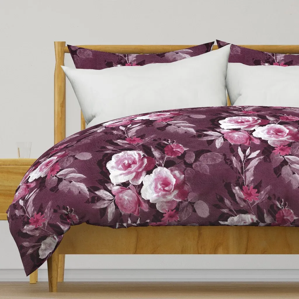 Over-Sized Retro Rose Chintz Duvet Cover - Dusty Rose product