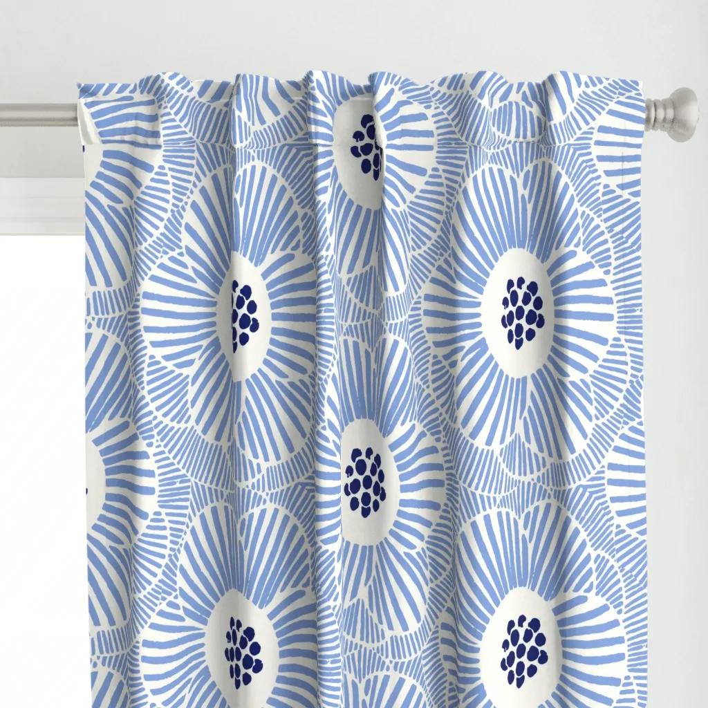 Overlapping Camellia Curtain Panel - Light Blue alternate view