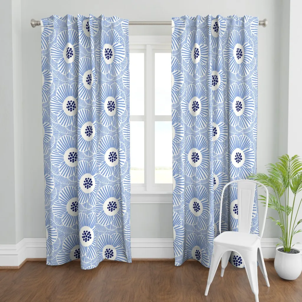 Overlapping Camellia Curtain Panel - Light Blue product