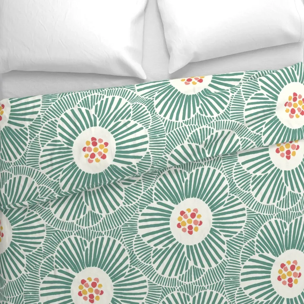 Overlapping Camellia Custom Duvet Cover - Teal alternate view