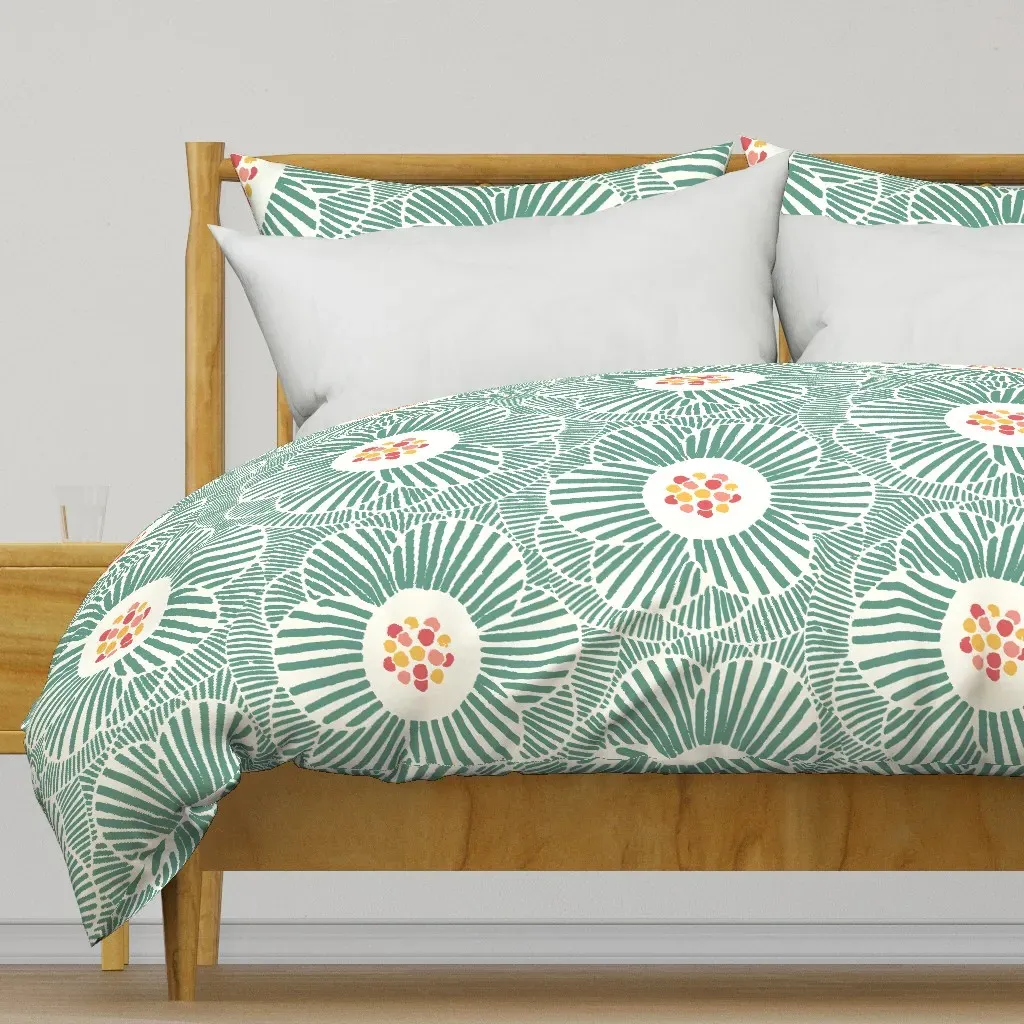 Overlapping Camellia Custom Duvet Cover - Teal product