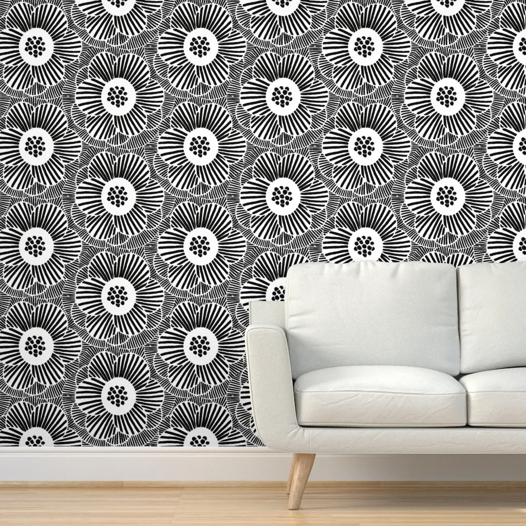 Overlapping Camellia Peel and Stick Wallpaper - Black product