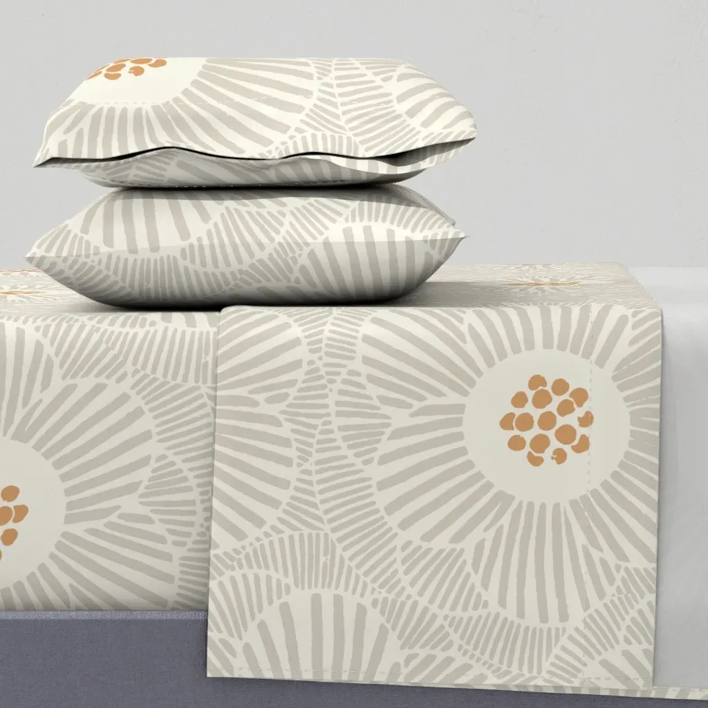 Overlapping Camellia Queen Sheet Set - Beige product