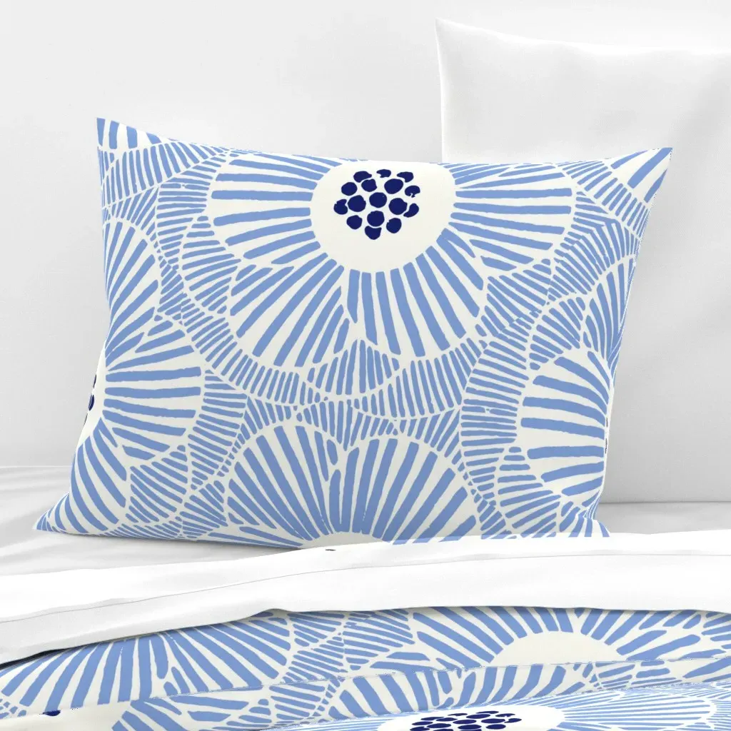 Overlapping Camellia Standard Knife Edge Cushion - Light Blue, Cotton Sateen product