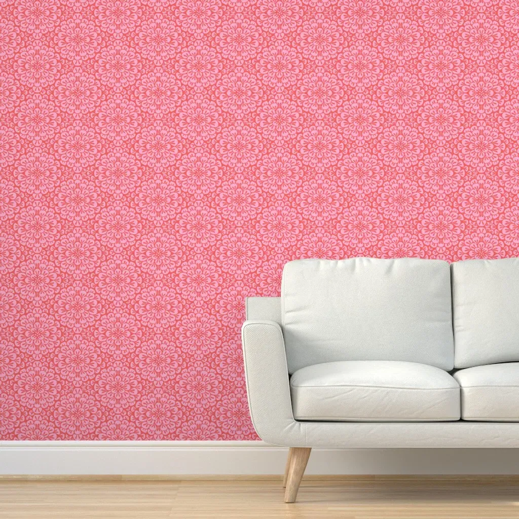 Overlapping Dahlia Flowers Peel and Stick Wallpaper - Coral product