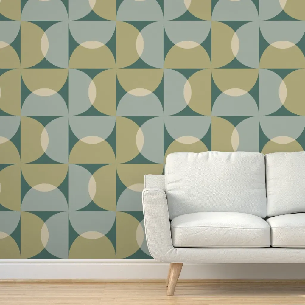 Overlapping Half Circles Geometric Peel and Stick Wallpaper - Sage Green, Teal product