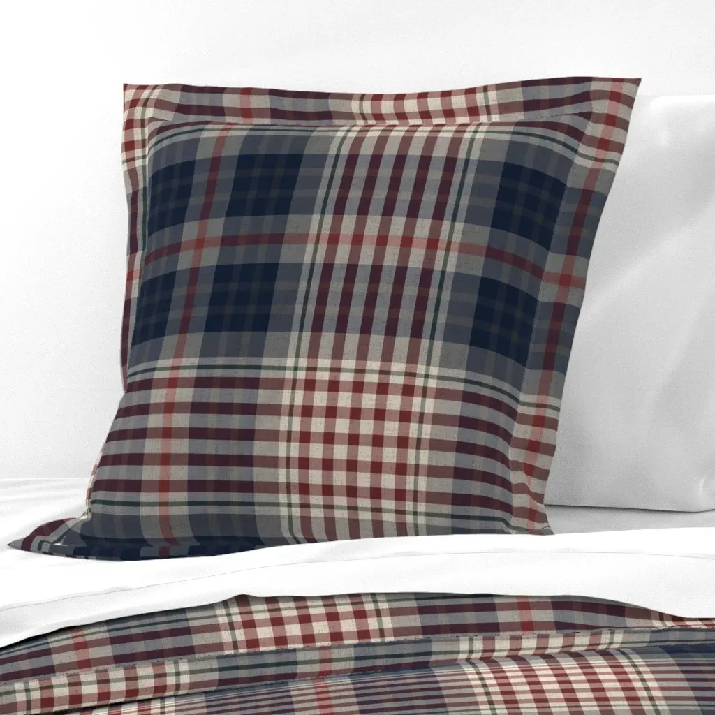 Owen Tartan Plaid Large Euro Pillow Sham - Navy Burgundy product