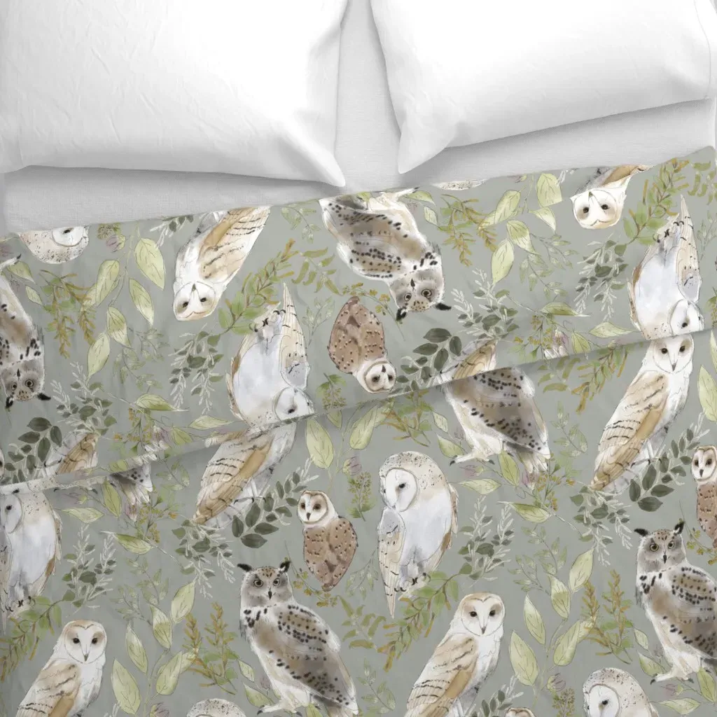 Owl Forest Duvet Cover - Sage Green alternate view