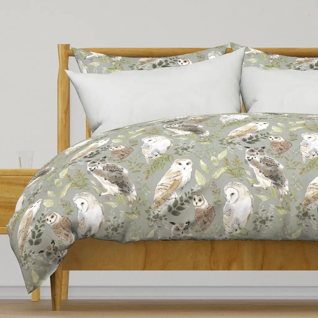 Owl Forest Duvet Cover - Sage Green product