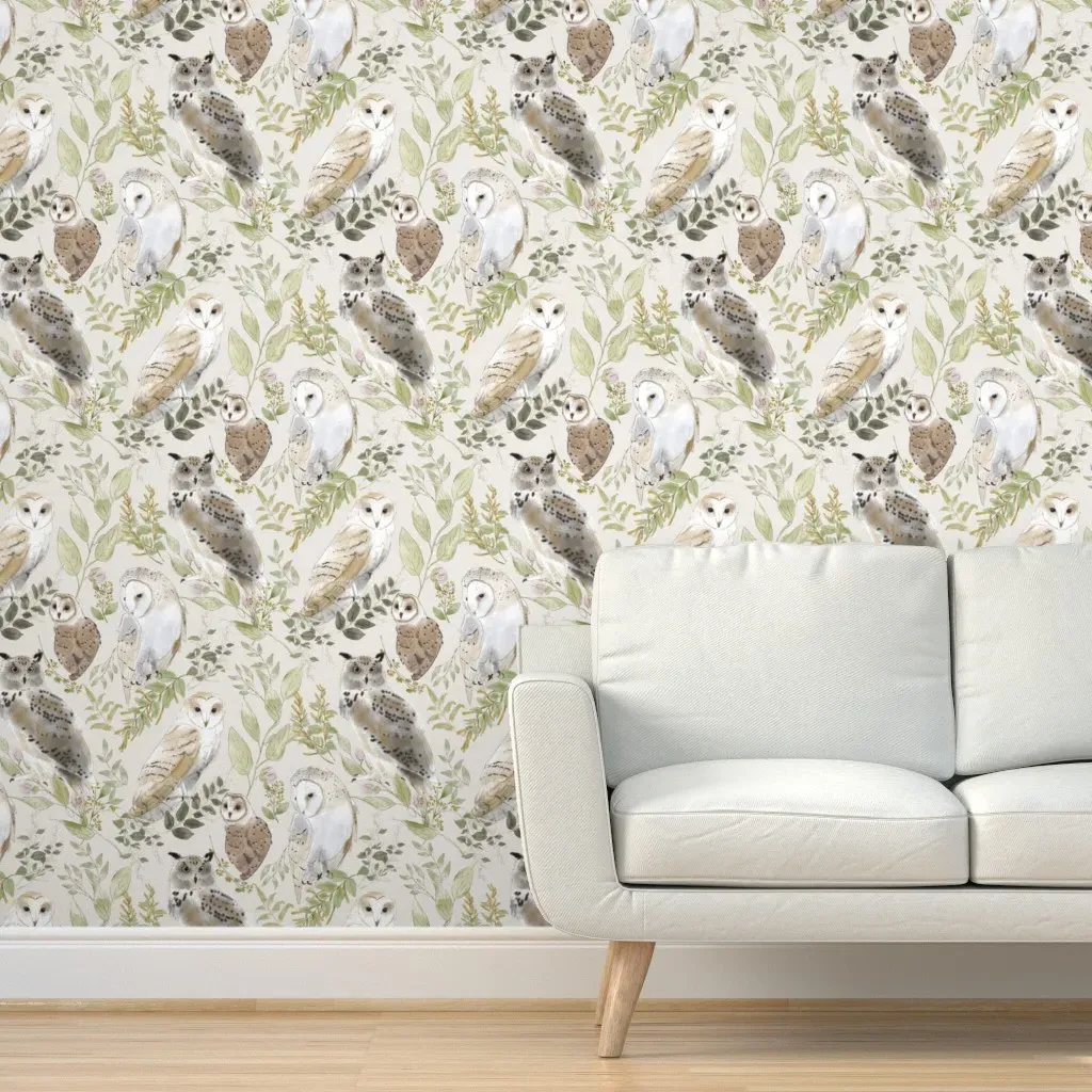 Owl Forest Pattern Peel and Stick Wallpaper - Beige product