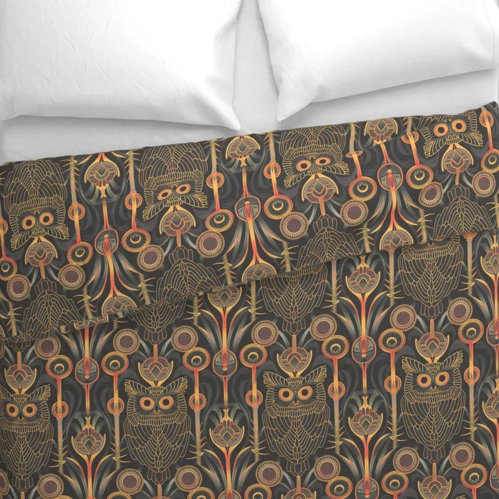Owl Grey and Orange Duvet Cover - Gold alternate view