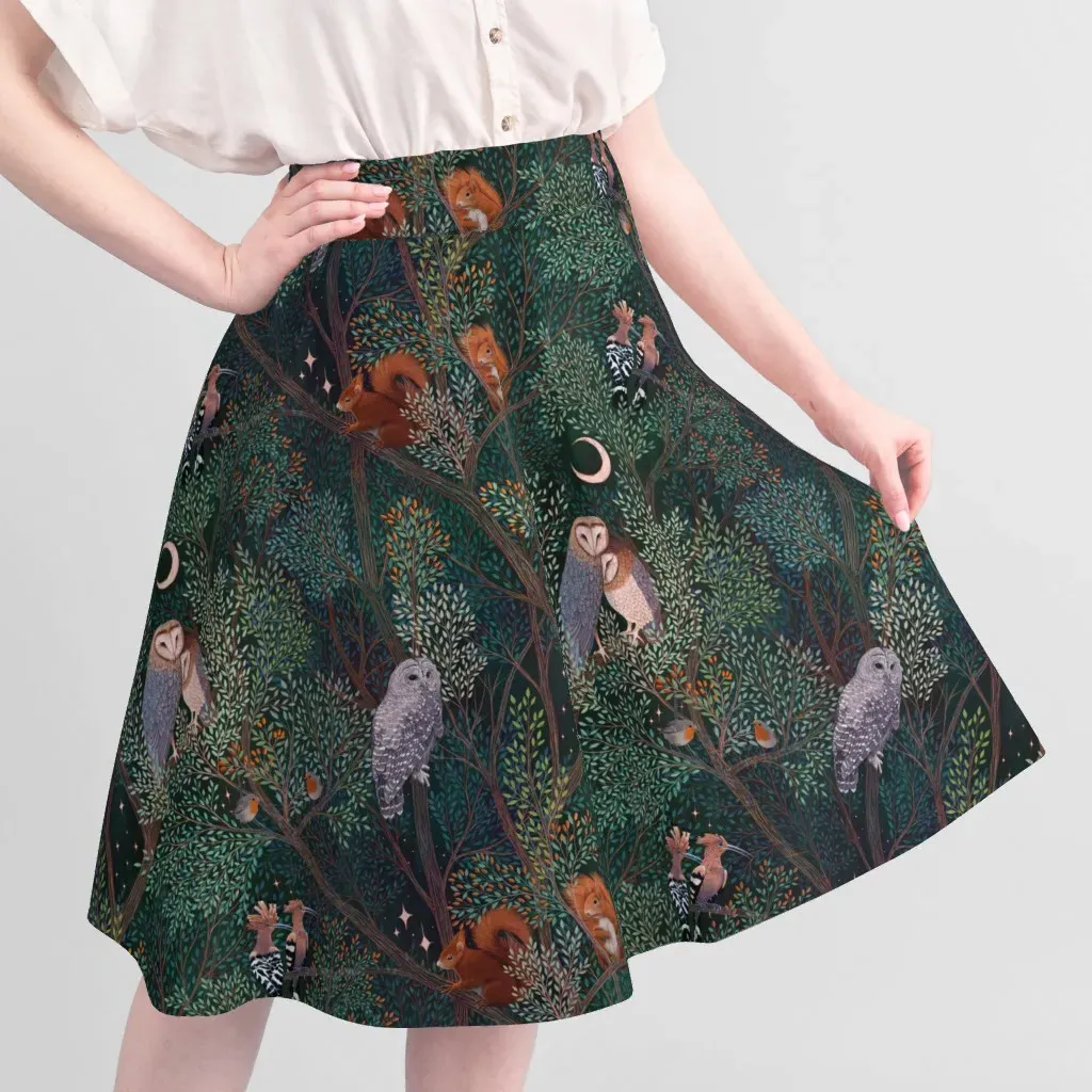 Owl Love Squirrels And Owls In Trees Fabric - Dark Teal alternate view