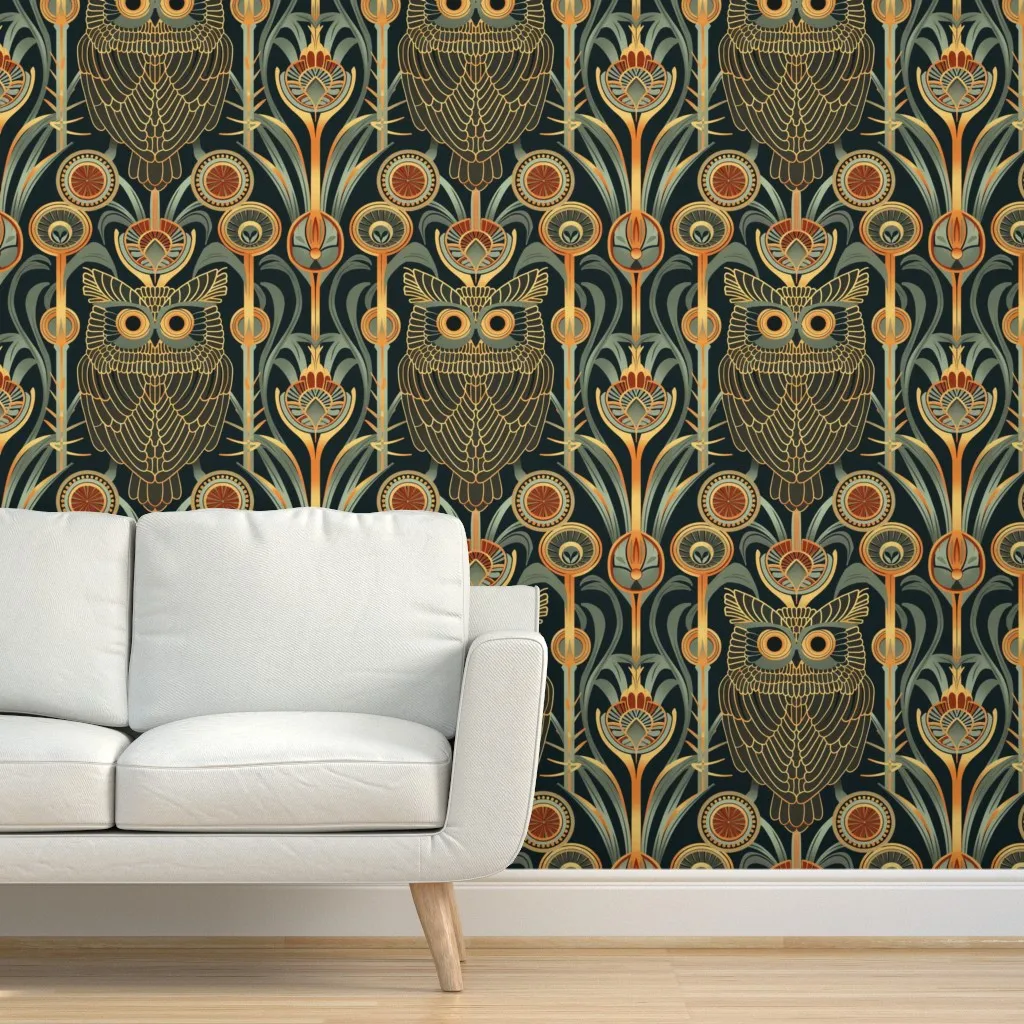 Owl Peel and Stick Wallpaper - Dark Brown, Gold product