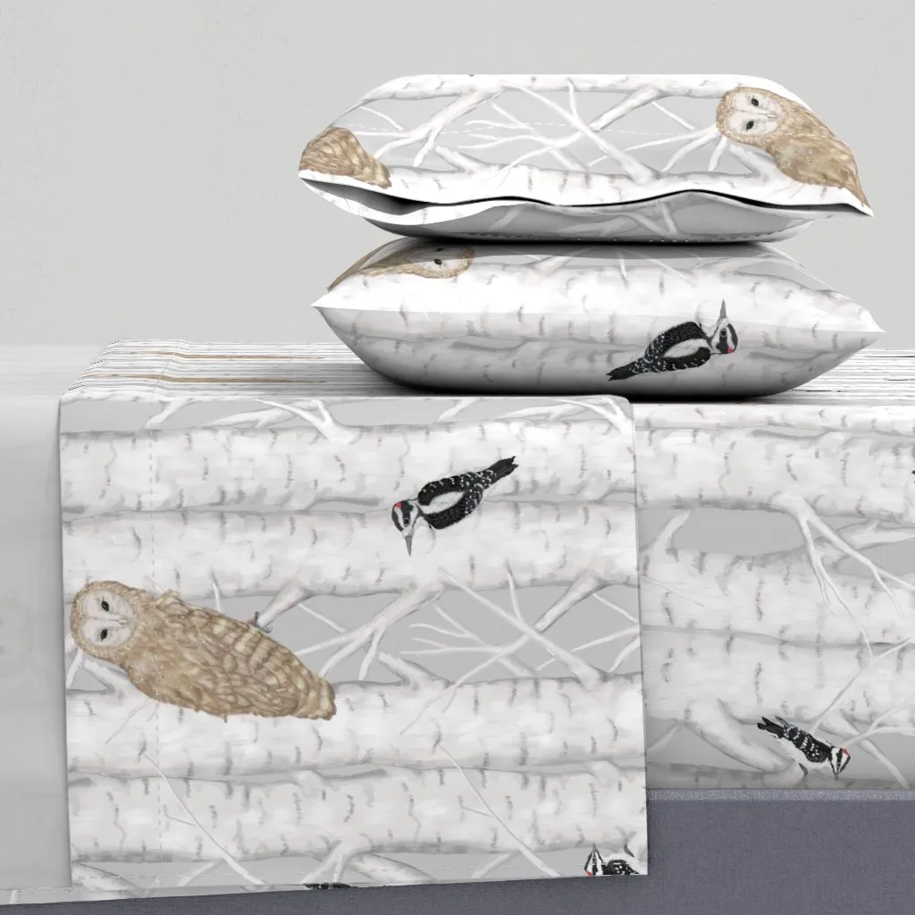 Owls And Woodpeckers Birch Tree Forest Twin XL Sheet Set product