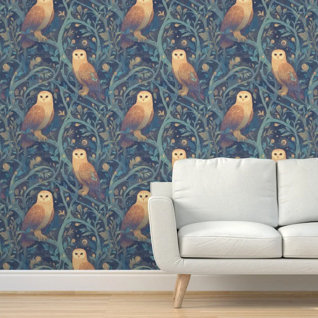Owls Oak Branches Night Sky Woodland Peel and Stick Wallpaper product