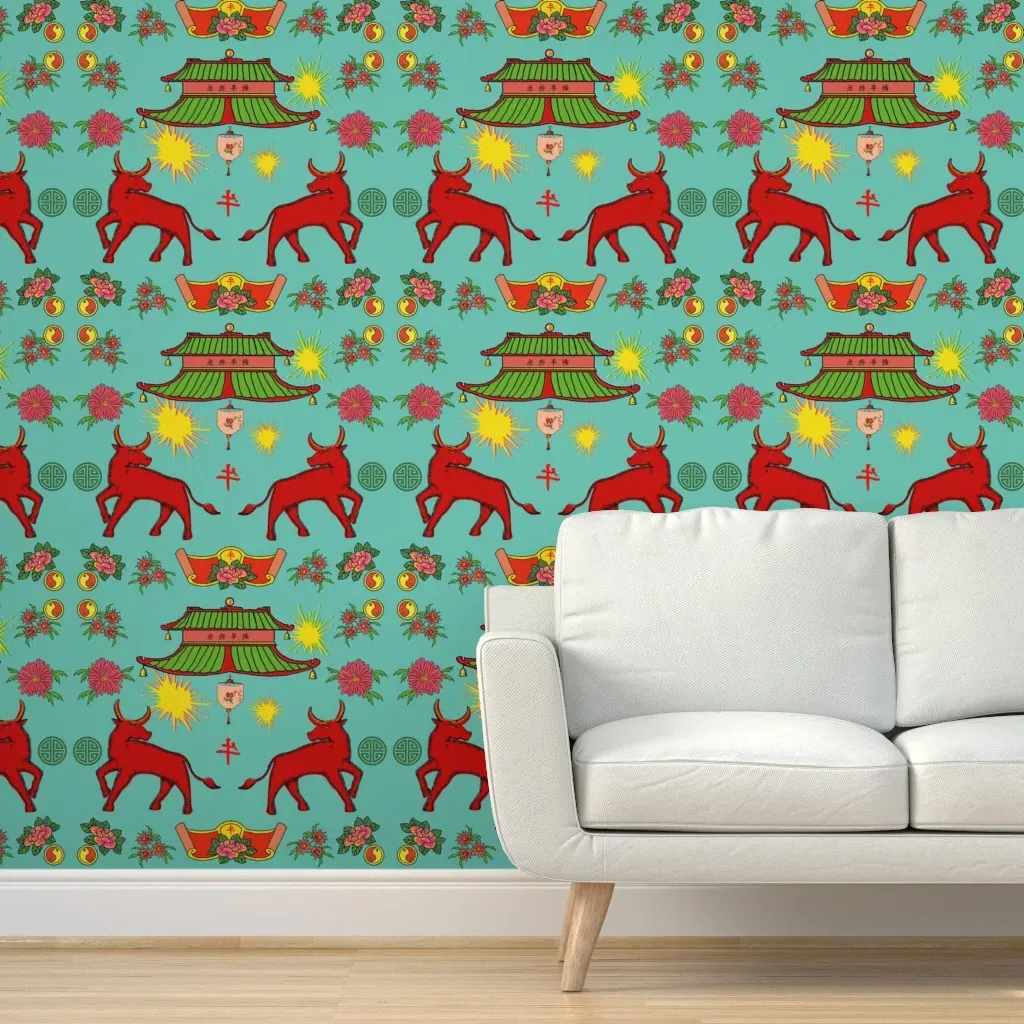 Ox Brand Fire Crackers Peel and Stick Wallpaper - Red product
