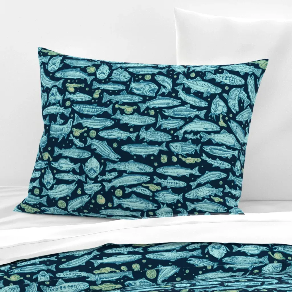 Pacific Salmon Standard Knife Edge Cushion Cover - Teal, Cotton product